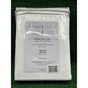 Madison Home Collection 300 Thread Count Set of 4 Pillowcases Standard White NEW